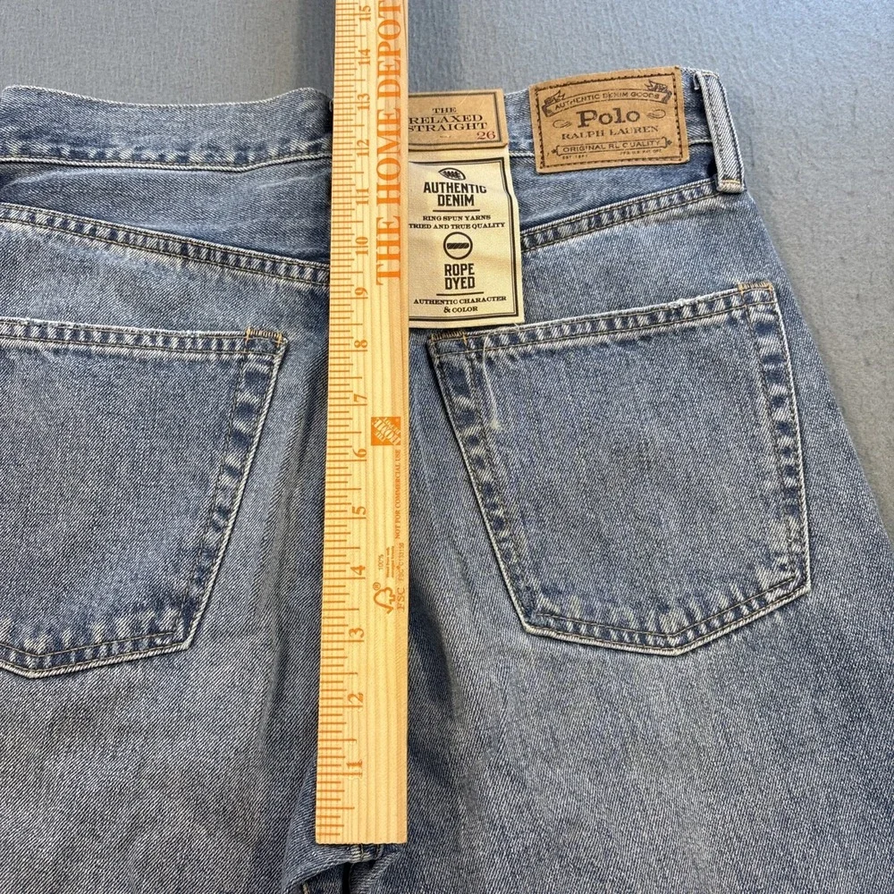 Polo Ralph Lauren Jeans Men 26x30  BLUE Relaxed Straight Patches Distressed NWT